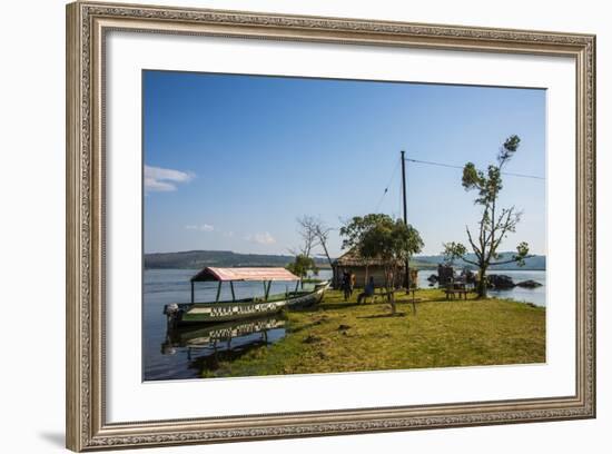 Tourist Boat Anchoring on a Little Island at the Source of the Nile-Michael-Framed Photographic Print