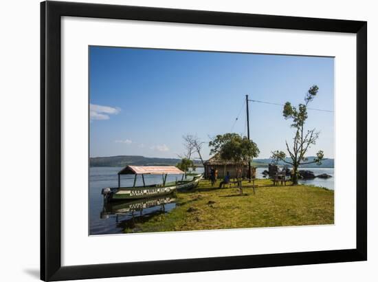 Tourist Boat Anchoring on a Little Island at the Source of the Nile-Michael-Framed Photographic Print