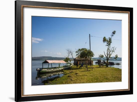 Tourist Boat Anchoring on a Little Island at the Source of the Nile-Michael-Framed Photographic Print