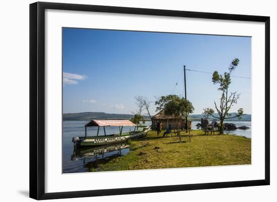 Tourist Boat Anchoring on a Little Island at the Source of the Nile-Michael-Framed Photographic Print