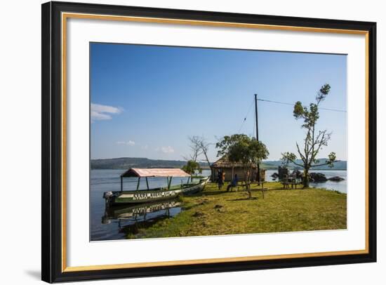 Tourist Boat Anchoring on a Little Island at the Source of the Nile-Michael-Framed Photographic Print