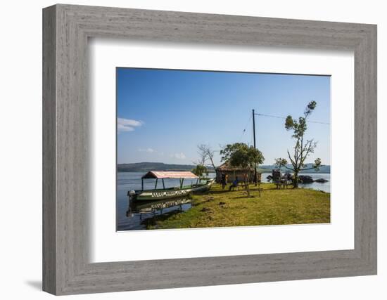 Tourist Boat Anchoring on a Little Island at the Source of the Nile-Michael-Framed Photographic Print