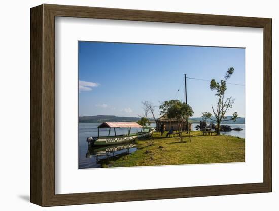 Tourist Boat Anchoring on a Little Island at the Source of the Nile-Michael-Framed Photographic Print