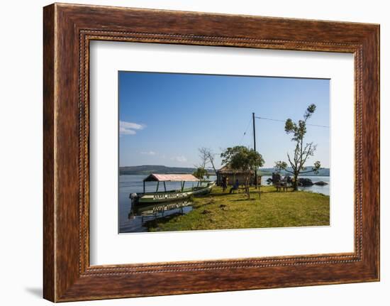 Tourist Boat Anchoring on a Little Island at the Source of the Nile-Michael-Framed Photographic Print