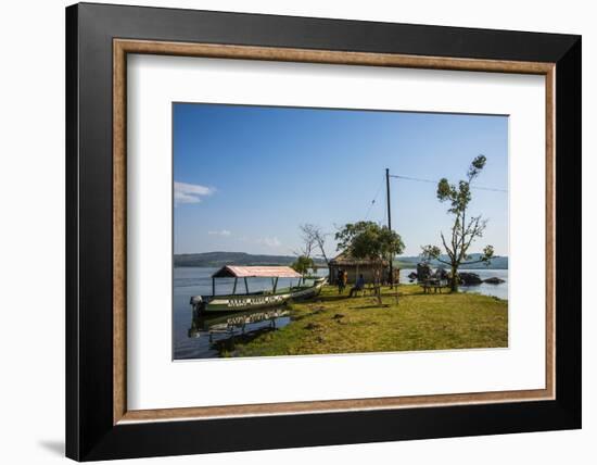 Tourist Boat Anchoring on a Little Island at the Source of the Nile-Michael-Framed Photographic Print