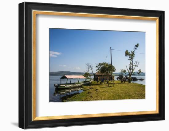 Tourist Boat Anchoring on a Little Island at the Source of the Nile-Michael-Framed Photographic Print