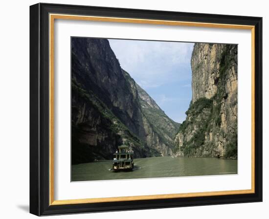 Tourist Boat in the Longmen Gorge, First of the Small Three Gorges, Yangtze Gorges, China-Tony Waltham-Framed Photographic Print