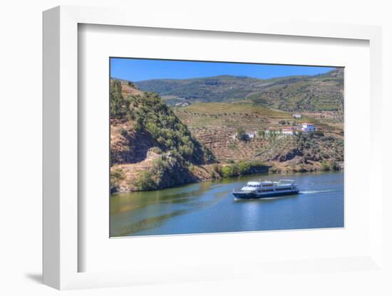 Tourist boat, vineyards and the Douro River, Alto Douro Wine Valley, UNESCO World Heritage Site, Po-Richard Maschmeyer-Framed Photographic Print