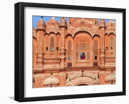 Tourist by Window of Hawa Mahal, Palace of Winds, Jaipur, Rajasthan, India-Keren Su-Framed Photographic Print