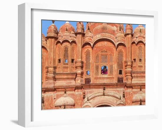 Tourist by Window of Hawa Mahal, Palace of Winds, Jaipur, Rajasthan, India-Keren Su-Framed Photographic Print