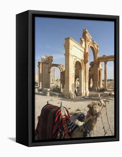 Tourist Camel Ride, Monumental Arch, Archaelogical Ruins, UNESCO World Heritage Site, Syria-Christian Kober-Framed Premier Image Canvas