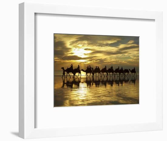 Tourist Camel Train on Cable Beach at Sunset, Broome, Kimberley Region, Western Australia-David Wall-Framed Photographic Print