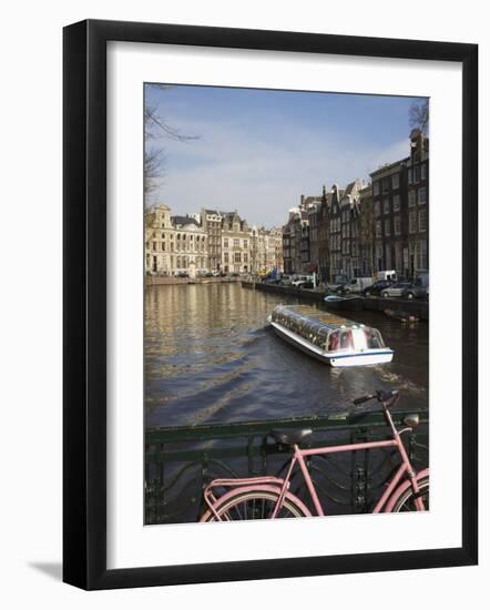 Tourist Canal Boat on the Herengracht Canal, Amsterdam, Netherlands, Europe-Amanda Hall-Framed Photographic Print