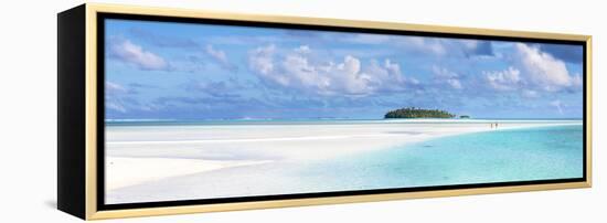 Tourist Couple on Sand Bar in Aitutaki Lagoon, Cook Islands-Matteo Colombo-Framed Premier Image Canvas