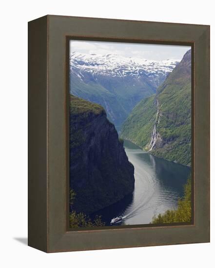 Tourist Cruise Ship on Geiranger Fjord, Western Fjords, Norway, Scandinavia, Europe-Christian Kober-Framed Premier Image Canvas