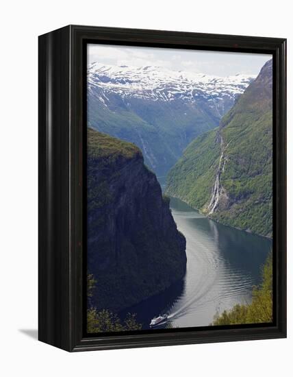 Tourist Cruise Ship on Geiranger Fjord, Western Fjords, Norway, Scandinavia, Europe-Christian Kober-Framed Premier Image Canvas