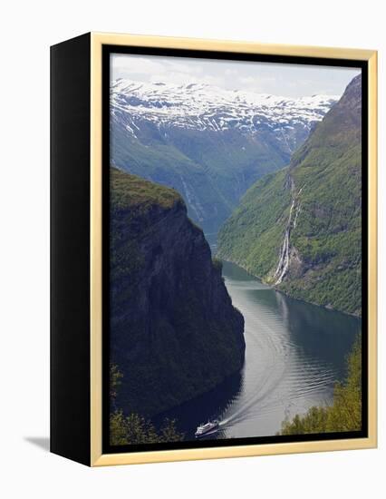 Tourist Cruise Ship on Geiranger Fjord, Western Fjords, Norway, Scandinavia, Europe-Christian Kober-Framed Premier Image Canvas