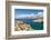 Tourist enjoying the view of the bay of Matala, Iraklion, Crete, Greek Islands, Greece, Europe-Markus Lange-Framed Photographic Print