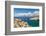 Tourist enjoying the view of the bay of Matala, Iraklion, Crete, Greek Islands, Greece, Europe-Markus Lange-Framed Photographic Print