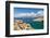 Tourist enjoying the view of the bay of Matala, Iraklion, Crete, Greek Islands, Greece, Europe-Markus Lange-Framed Photographic Print