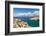 Tourist enjoying the view of the bay of Matala, Iraklion, Crete, Greek Islands, Greece, Europe-Markus Lange-Framed Photographic Print