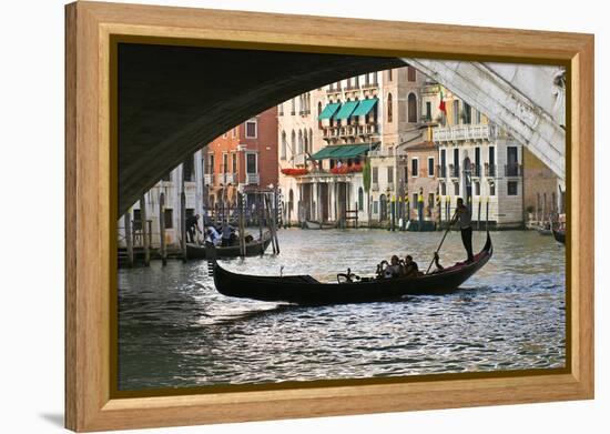 Tourist in a Gondola as They Pass under the Rialto Bridge, Venice, Italy-David Noyes-Framed Premier Image Canvas