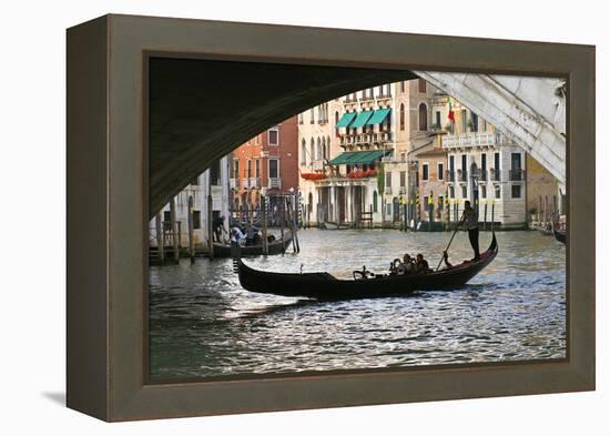 Tourist in a Gondola as They Pass under the Rialto Bridge, Venice, Italy-David Noyes-Framed Premier Image Canvas