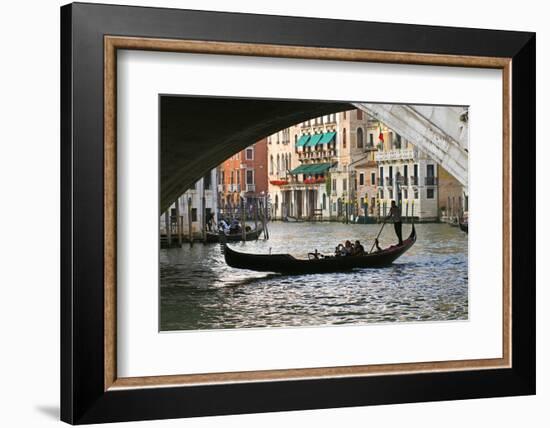 Tourist in a Gondola as They Pass under the Rialto Bridge, Venice, Italy-David Noyes-Framed Photographic Print