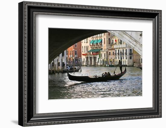 Tourist in a Gondola as They Pass under the Rialto Bridge, Venice, Italy-David Noyes-Framed Photographic Print