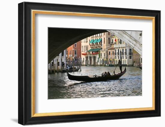 Tourist in a Gondola as They Pass under the Rialto Bridge, Venice, Italy-David Noyes-Framed Photographic Print