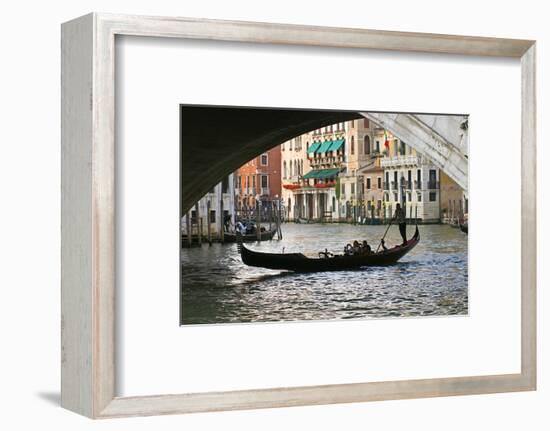 Tourist in a Gondola as They Pass under the Rialto Bridge, Venice, Italy-David Noyes-Framed Photographic Print