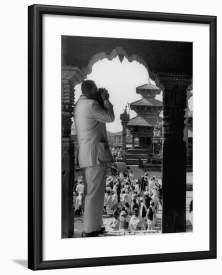 Tourist in Nepal Taking a Picture of a Temple-null-Framed Photographic Print