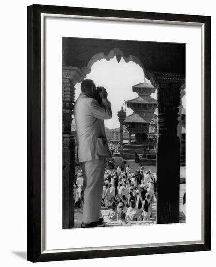 Tourist in Nepal Taking a Picture of a Temple-null-Framed Photographic Print