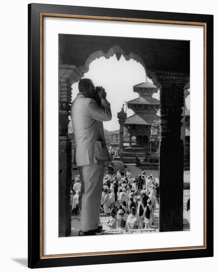 Tourist in Nepal Taking a Picture of a Temple-null-Framed Photographic Print