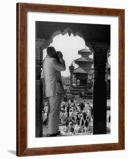 Tourist in Nepal Taking a Picture of a Temple-null-Framed Photographic Print