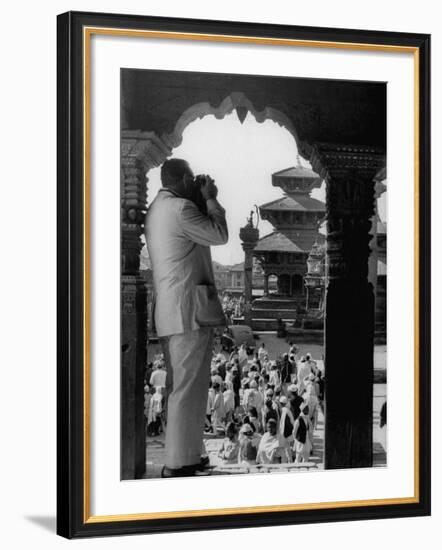 Tourist in Nepal Taking a Picture of a Temple-null-Framed Photographic Print