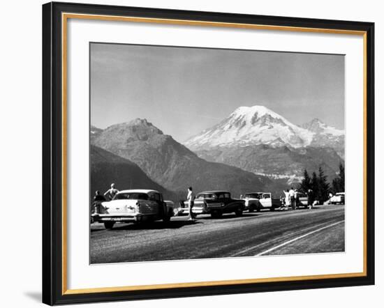 Tourist Looking at Mt Rainier in Southwest Washington-J^ R^ Eyerman-Framed Photographic Print