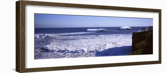 Tourist Looking at Waves in the Sea, Santa Cruz, Santa Cruz County, California, USA-null-Framed Photographic Print
