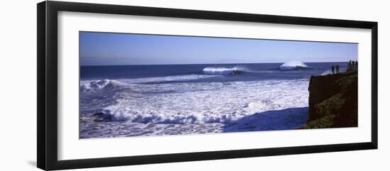 Tourist Looking at Waves in the Sea, Santa Cruz, Santa Cruz County, California, USA-null-Framed Photographic Print