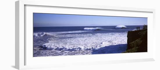 Tourist Looking at Waves in the Sea, Santa Cruz, Santa Cruz County, California, USA-null-Framed Photographic Print