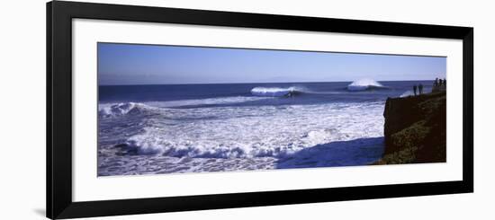 Tourist Looking at Waves in the Sea, Santa Cruz, Santa Cruz County, California, USA-null-Framed Photographic Print