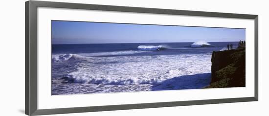 Tourist Looking at Waves in the Sea, Santa Cruz, Santa Cruz County, California, USA-null-Framed Photographic Print