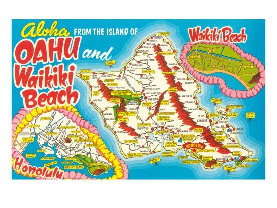 Tourist Map Of Oahu Hawaii Art Print Art Com Tourist Map Of Oahu