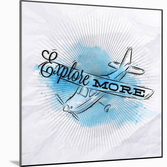 Tourist Poster Plane Blue-anna42f-Mounted Art Print