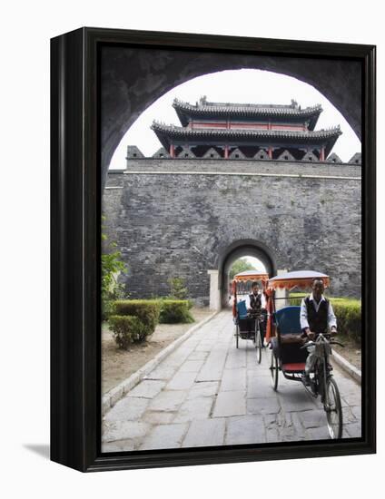 Tourist Rickshaw at a City Gate Watch Tower, Qufu City, Shandong Province, China-Kober Christian-Framed Premier Image Canvas