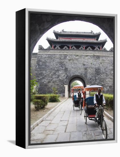 Tourist Rickshaw at a City Gate Watch Tower, Qufu City, Shandong Province, China-Kober Christian-Framed Premier Image Canvas