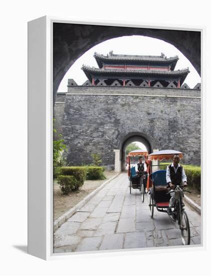 Tourist Rickshaw at a City Gate Watch Tower, Qufu City, Shandong Province, China-Kober Christian-Framed Premier Image Canvas