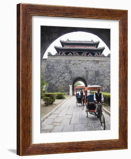 Tourist Rickshaw at a City Gate Watch Tower, Qufu City, Shandong Province, China-Kober Christian-Framed Photographic Print