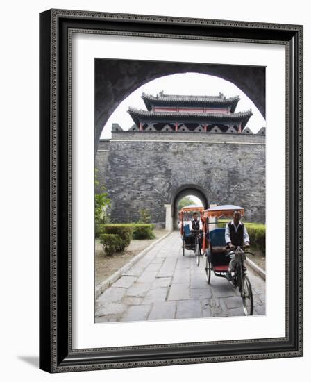 Tourist Rickshaw at a City Gate Watch Tower, Qufu City, Shandong Province, China-Kober Christian-Framed Photographic Print