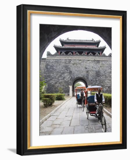 Tourist Rickshaw at a City Gate Watch Tower, Qufu City, Shandong Province, China-Kober Christian-Framed Photographic Print